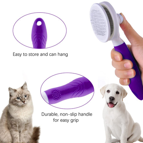 Cat Self Cleaning Slicker Brush, Skin Friendly Grooming Tool for Shedding Dogs and Cats, Easy to Remove Hair