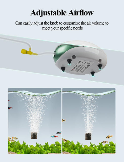 boxtech Aquarium Air Pump - Oxygen Fish Tank Pump with Adjustable Air Valve, Accessories Tube & Bubble Stone