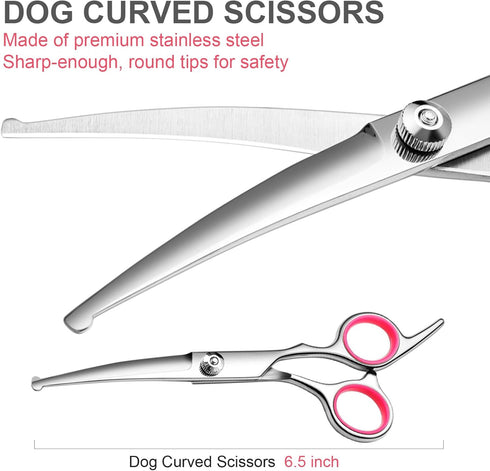FAIGEO 5 1) Professional Dog Grooming Scissors Kit, Titanium Coated Dog Scissors for Grooming, Grooming Shears Kit