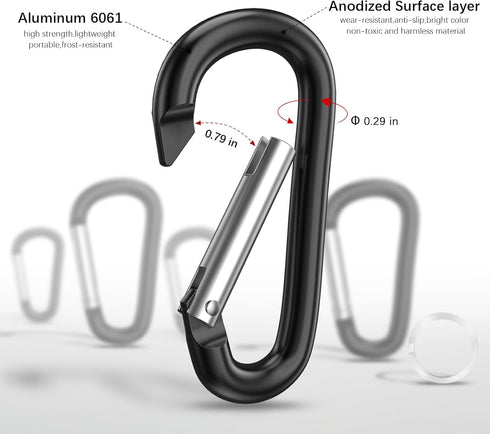 sprookber 3" Aluminum Carabiner D Ring | Caribeener Clips, Spring Snap Hook for Keychain Clip, Set of 10