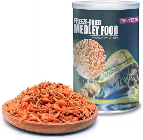 Aquatic Turtle Medley Food - Freeze Dried Shrimp & Mealworms for Aquatic Turtle, Beard Dragon, and Other Reptiles &