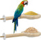 ASOCEA Bird Perch with Feeding Cups, Parrot Wood Stand Toy, Bird Cage Accessory with Stainless Steel Bowls