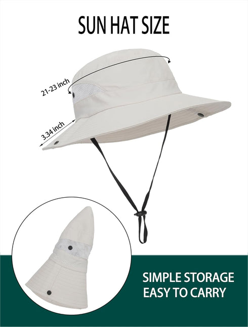 Women's Packable Summer Sun Hat, Wide Brim Outdoor UV Protection Bucket Hat with Ponytail Hole