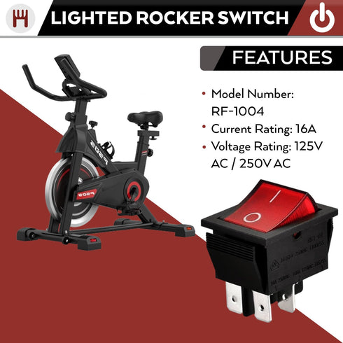 RF-1004 16A 125vac 16A 250V 4 Lighted Rocker Switch | Replacement | Treadmill Elliptical Stationary Bike | | Pin Panel