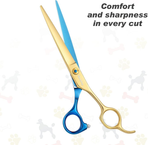 Dog Cat Scissors for Grooming, Stainless Steel Shears for Thick Coats, Matted Hair, Thinner Curved Straight Chunker