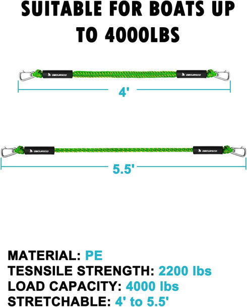 Obcursco Bungee Dock Line, Jet Ski Dock Line with Double Stainless Steel Clips, Boat Snubber Rope for PWC