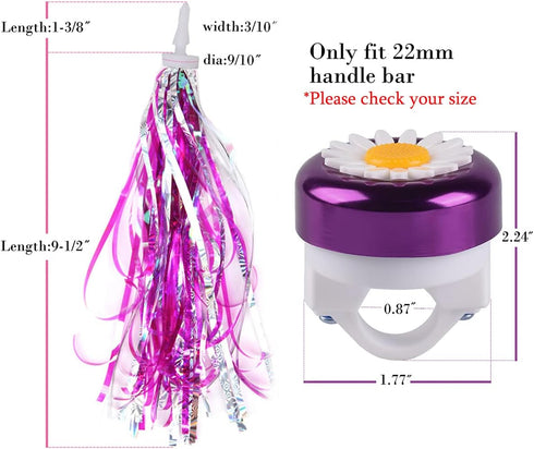 U-LIAN Kids Streamers and Bike Bell - 1 Pack Flower Bicycle Bell with 2 Pack Handlebar Streamers for Children's Bike