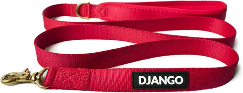 DJANGO Adventure Dog Leash, Strong and Comfortable with Padded Handle, Crimson Red