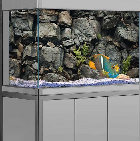 48X24IN Stone Aquarium Background, Rock Fish Tank Background, Natural Rocky Glass Terrarium Background with 8 EVA Double-Sided Tape