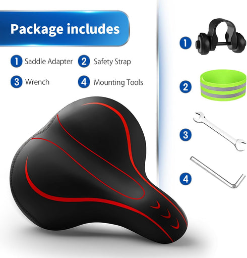 Xmifer Oversized Comfortable Bike Seat, Universal Replacement Bicycle Saddle, Waterproof Leather with Memory Foam