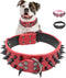 Spiked Dog Collar, Adjustable Anti-Bite Protect Pets Neck for Medium Large Breed Dogs, Black Rivets 2-Inch Wide