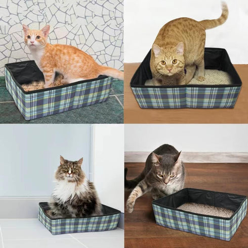 Collapsible Portable Cat Litter Box, Foldable Travel Litter Box, Waterproof, Standard Carrier Blue