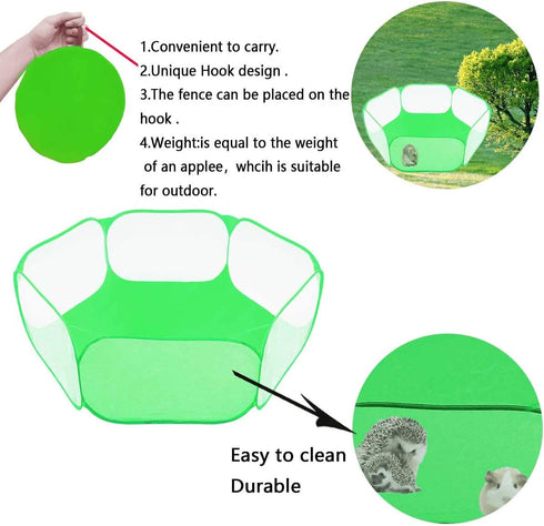 Small Animals Tent, Reptiles Cage, Breathable Transparent Pet Playpen, Portable Yard Fence (Cool Green)