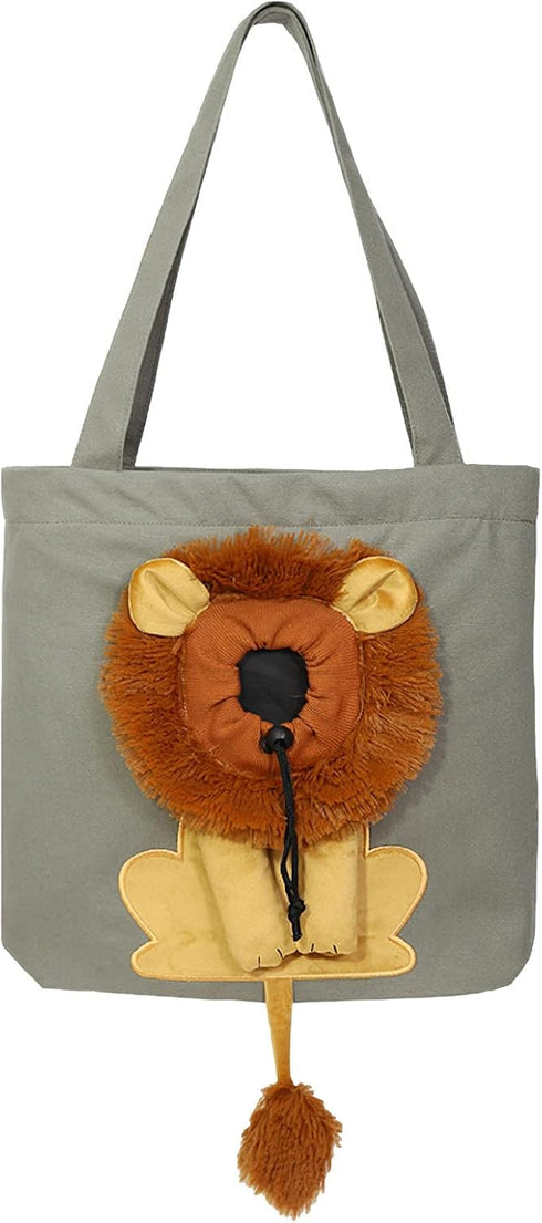 Dog Tote Bag with Zipper - Cat Shoulder Carrier, Lion-Shaped Pet Canvas Bag for Daily Use, Walking, Travel (L, Dark