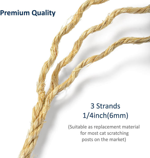 Cat Natural Sisal Rope 90FT, Hemp Rope for Scratching Post Tree Replacement, Repairing, DIY Scratcher, Natural Color