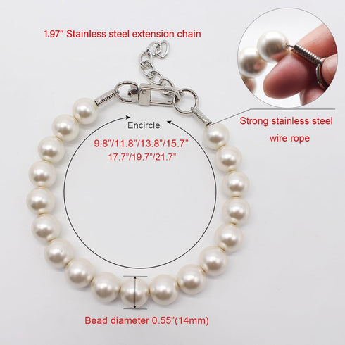 0.55 Inch Big Pearl Dog Collar for Medium Large Dogs, Elegant Adjustable Necklace for Occasions and Garden Parties