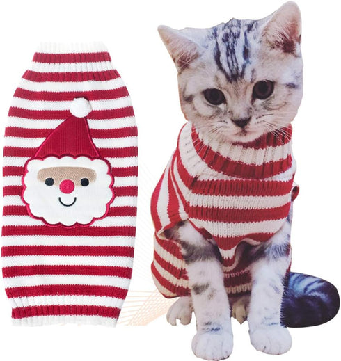 Cat Sweater Christmas Santa Claus Winter Knitwear for Pet Cat, Warm Clothes X-Small