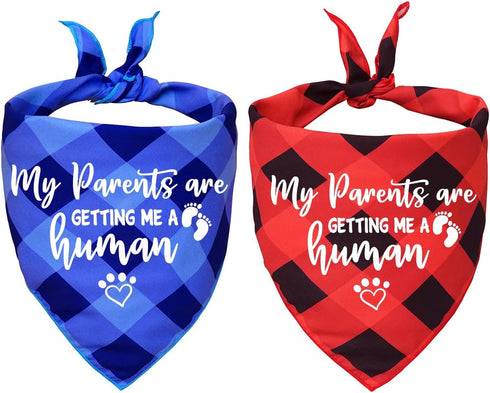 My Parents are Getting Me a Human, Plaid Dog Bandana, Pregnancy Announcement Photo Prop for Dog Lovers, Pack of 2
