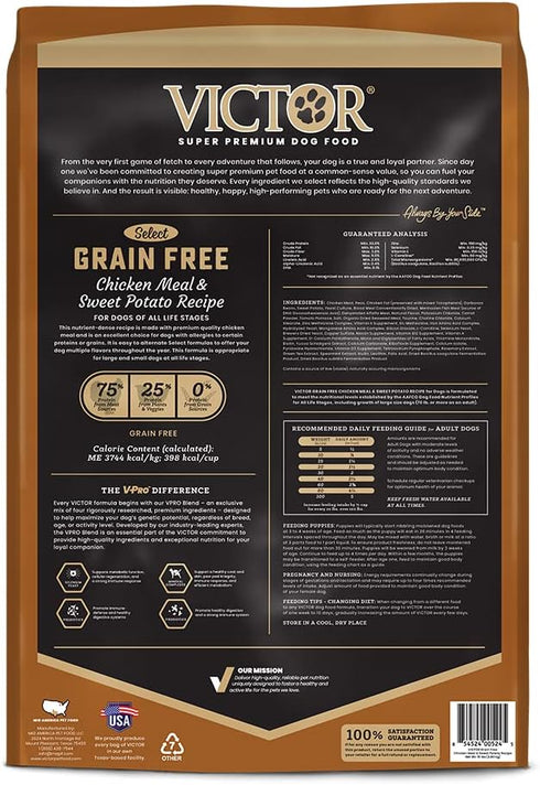 Victor Super Premium Dog Food – Grain Free Chicken Meal & Sweet Potato Recipe, 15 lb Dry Dog Food