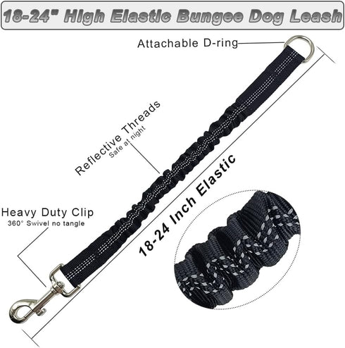 Short Dog Leash Extender, 18 in Bungee Shock Absorbing Nylon Leash for Medium Large Dogs Walking Training