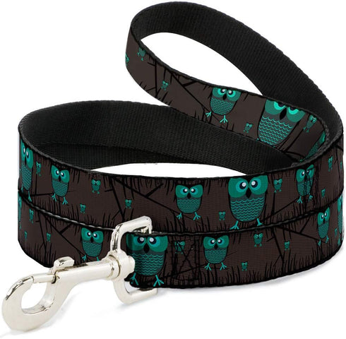 Buckle-Down Pet Leash - Turquoise Owls in Trees - 4 Feet Long - 1.5" Wide