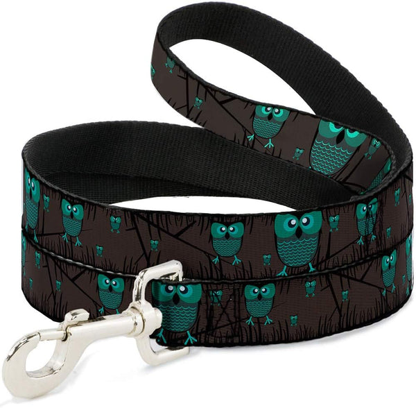 Buckle-Down Pet Leash - Turquoise Owls in Trees - 4 Feet Long - 1.5" Wide