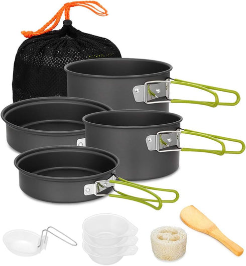 Gutsdoor Camping Cookware Set Lightweight Stackable Pot Pan Bowls Non-Stick Cooking Equipment with Storage Bag for
