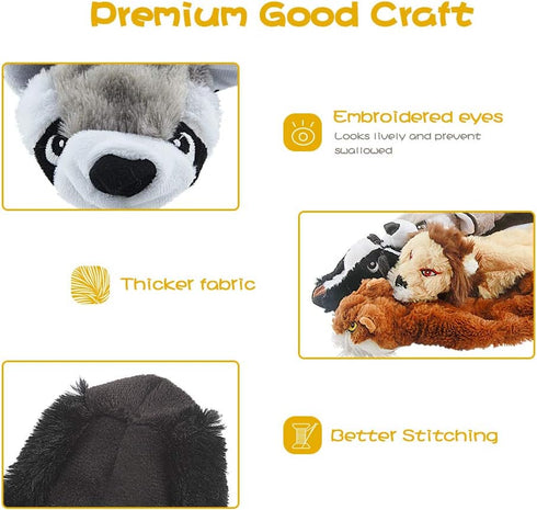 Dog Squeak Toys, No Stuffing Plush Dogs Chew Toy Bundle for Small Medium Large Breed Chewer Tough Durable Squeaky Pet