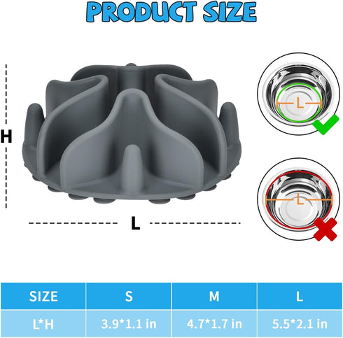 Silicone Dog Slow Feeder Bowl Insert, Strong Suction Cups for Stainless Steel, Glass, Ceramic Dog Bowls (Grey, Medium)
