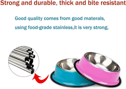 YUDANSI 3 Pack Stainless Steel Cat Bowls - Puppy Small Dog Food and Water Dish Set - Non Skid Anti Slip