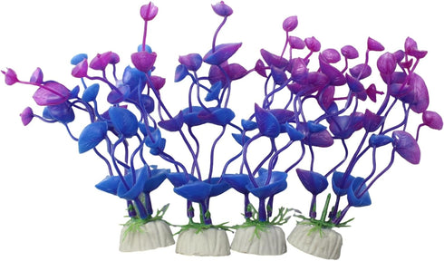 4 Pcs Green Artificial Plastic Plants, Fish Tank Plants for Fish Aquarium Decoration (Purple)