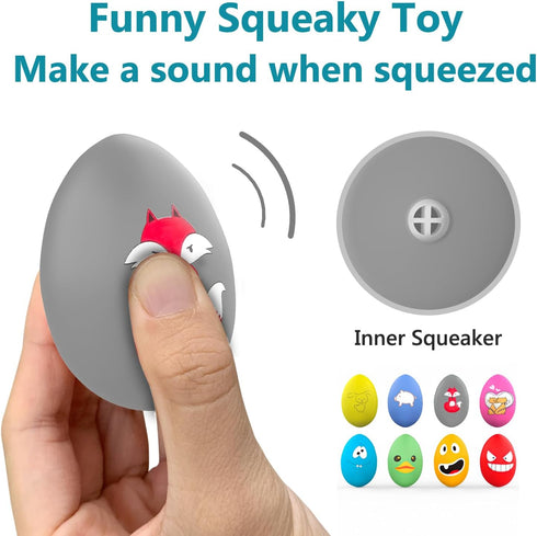 SCHITEC 8 Pack Squeaky Dog Toys, Soft Animal Rubber Interactive Fetch Ball Set, 2.5” Bouncy Egg for Small Medium Pets