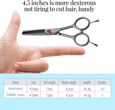 4.5" Dog Grooming Scissors 2 pcs - Curved Scissors for Dog Grooming and Thinning Shears for Small Dog Cat Face Paw