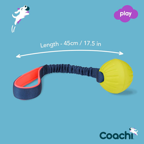 Coachi Tuggi Ball - Interactive Dog Toy for Tug of War, Strong Bungee Handle for Training and Play
