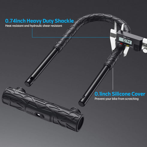 Heavy Duty Bike U Lock, 12 Ton Shear, 20mm Anti-Theft Silicone Covered Lock with 4ft Steel Cable
