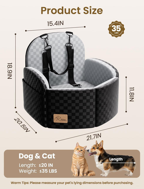 FGU 35 lbs, 2 Dog Car Seat for Small/Medium Dogs Up to Elevated Memory Foam Dog Booster Seat with Safety Belts, Travel