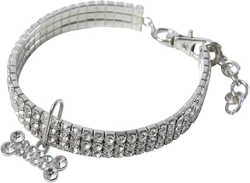 Rhinestone Pet Collar - Sparkling 3 Rows Crystal Diamond Adjustable Wedding Collar - Puppy Girl Bling Necklace for Pets