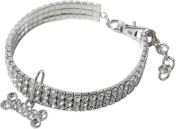 Rhinestone Pet Collar - Sparkling 3 Rows Crystal Diamond Adjustable Wedding Collar - Puppy Girl Bling Necklace for Pets
