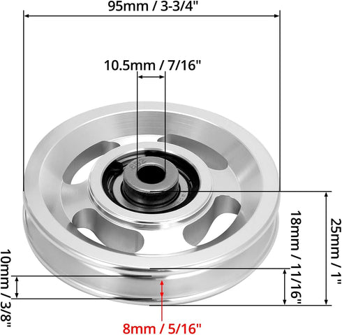QWORK Universal Aluminium Alloy Bearing Pulley Wheel, 95mm Size, High Load Capacity 660 lbs, 2 Pieces for Gym Equipment