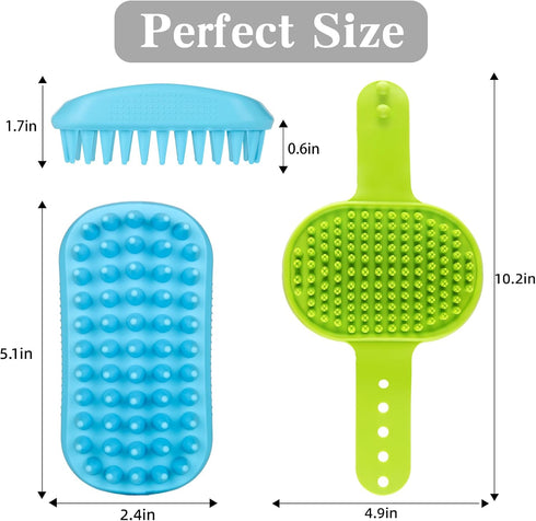 2PCS Dog Bath Brush, Dog Scrubber for Bath, Dog Shampoo Brush, Dog Washing Brush with Adjustable Handle, Suitable for