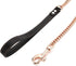 Rose Gold Heavy Duty Chain Dog Leash, 3FT/4FT/5FT Stainless Steel, Leather Handle, for Large Medium Small Dogs (10mm,