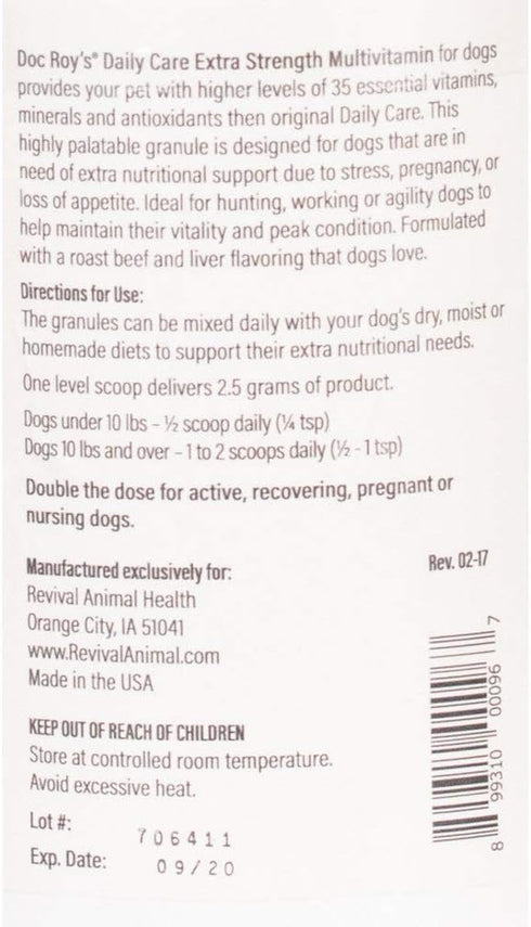 Doc Roy's Daily Care Extra Multivitamin with Minerals for Dogs, Canine Daily Health Supplement, 400 gm Granules