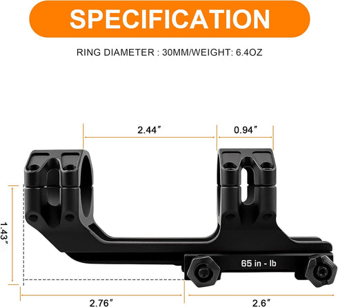 6061-T6 1.42 inch High(1inch/30mm/34mm) Precision Rifle Scope Mounts - Aluminum Picatinny Cantilever Scope Mounts