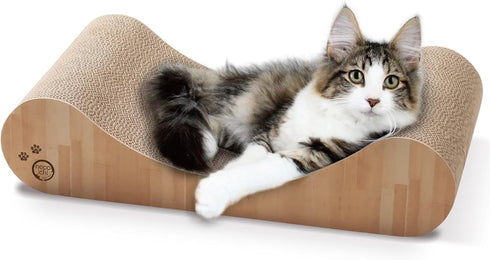 Necoichi Cardboard Cat Scratcher Bed, Horizontal Scratch Pad Lounger with Extra Comfort (18" Regular, Oak)