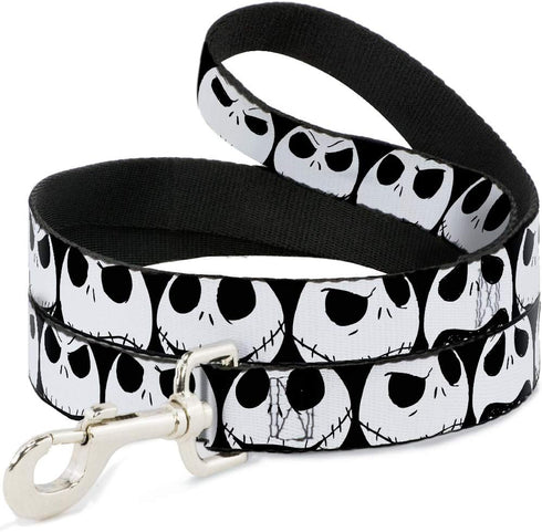 Dog Leash Nightmare Before Christmas - 7 Jack Expressions, Black White, 4 Feet Long, 1.0 Inch Wide