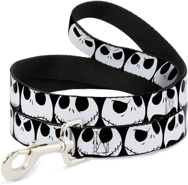 Dog Leash Nightmare Before Christmas - 7 Jack Expressions, Black White, 4 Feet Long, 1.0 Inch Wide