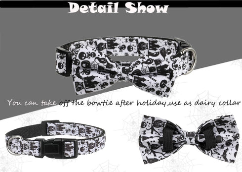 Halloween Dog Bow Tie Collar 2 Pack, Quick Release Spooky Collars for Medium Size Dogs