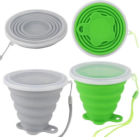 JBER Silicone Collapsible Travel Cup, Silicone Folding Camping Cup with Lids for Outdoor Hiking Travel
