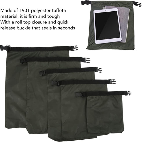 Topyond 5Pcs Dry Bag - Waterproof Dry Roll Top Sacks for Outdoor Storage, Kayaking, Camping, Boating - Army Green