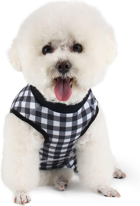 Dog Surgery Suit - Black Plaid Onesie for Female & Male Dog Spay/Neuter Recovery, Medium
